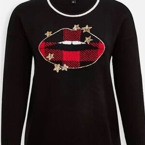 Torrid Black and Red VALENTINES Plaid Lip Sweater